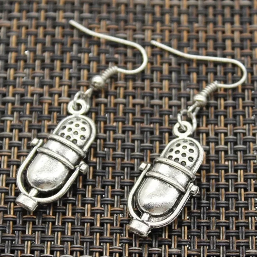 Vintage Inspired Silver Microphone Earrings, 1”, Music, Podcaster Gift, New